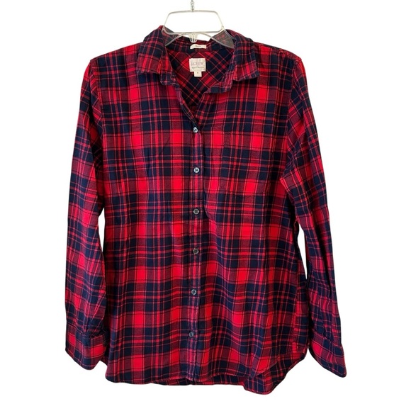 J. Crew Women's Boy Fit Red and Navy Blue Plaid Button Down Cotton Shirt M - Picture 1 of 9